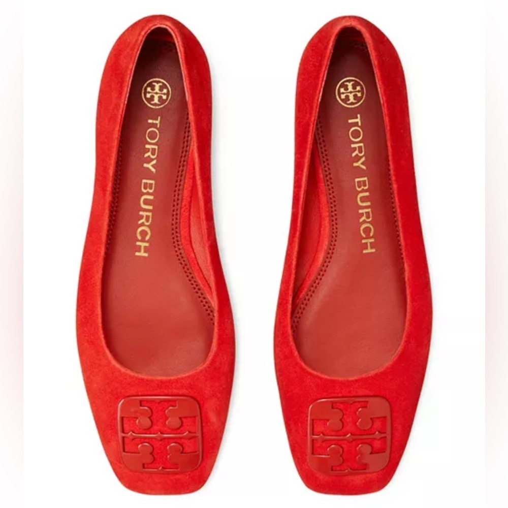 Tory Burch Suede Red Georgia Ballet Flats - Picture 3 of 11